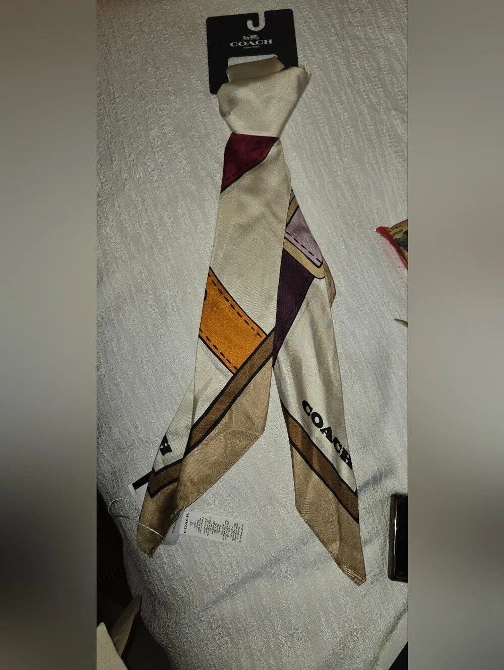 Coach Cream and Multicolor Geometric Silk Scarf